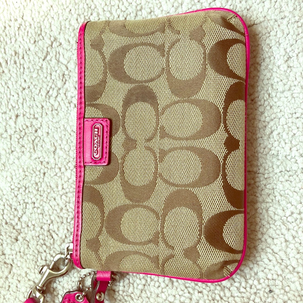 Small Pink & Khaki Coach Wristlet